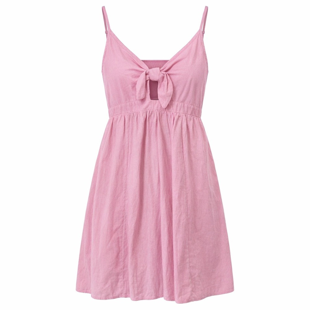 Old Navy Pink Fit & Flare Tie Front Smocked Linen Blend Mini Dress Summer XL New